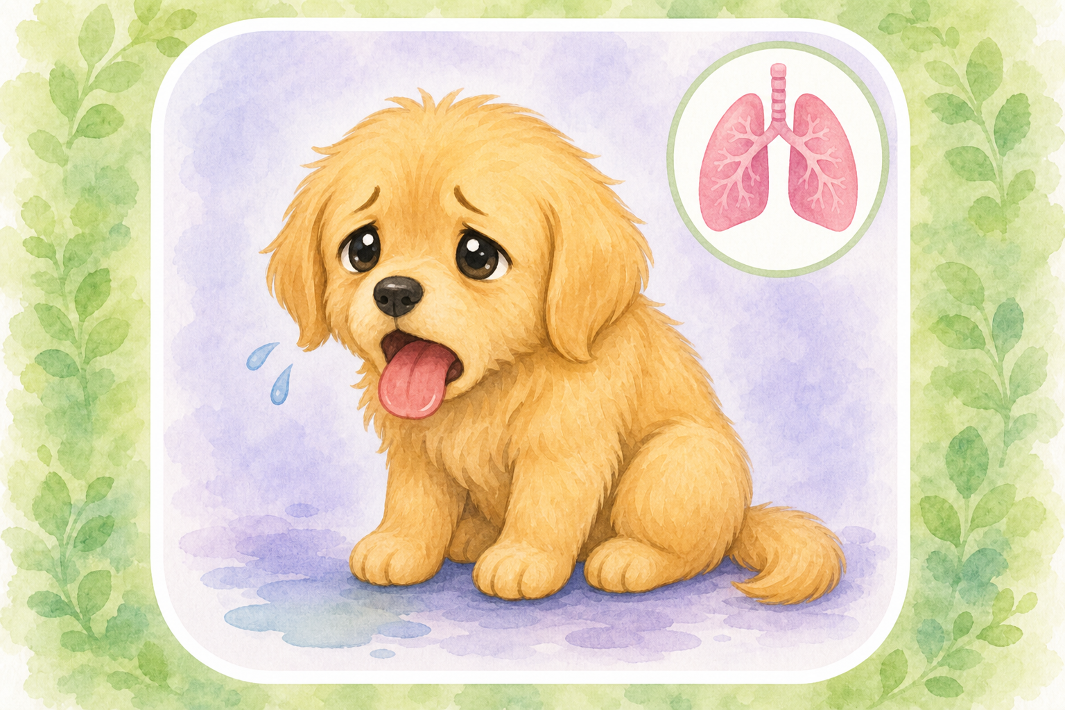 Chibi golden retriever puppy panting heavily — educational guide for breathing difficulty in dogs