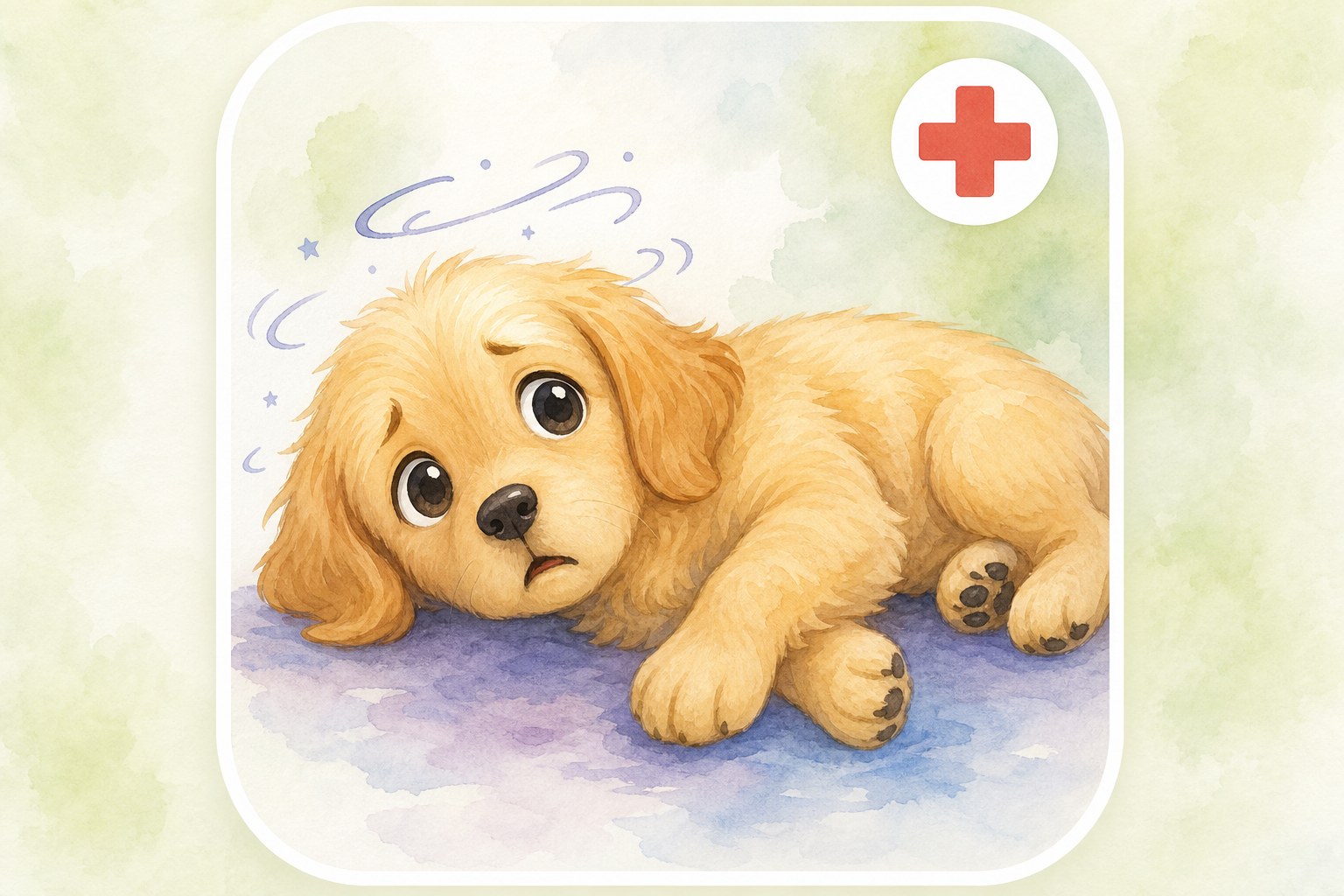 Chibi golden retriever puppy looking dazed — educational guide for seizures in dogs